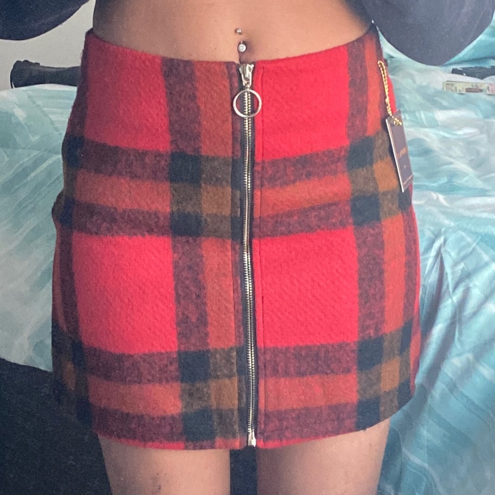 Plaid red skirt